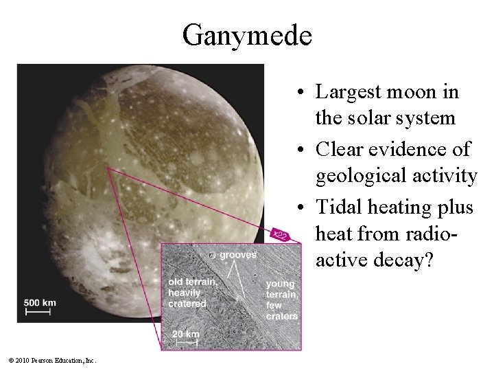 Ganymede • Largest moon in the solar system • Clear evidence of geological activity