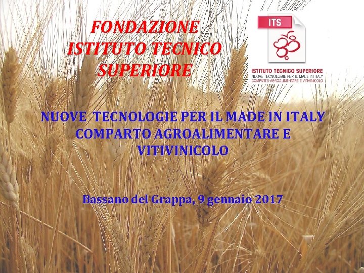 FONDAZIONE ISTITUTO TECNICO SUPERIORE NUOVE TECNOLOGIE PER IL MADE IN ITALY COMPARTO AGROALIMENTARE E