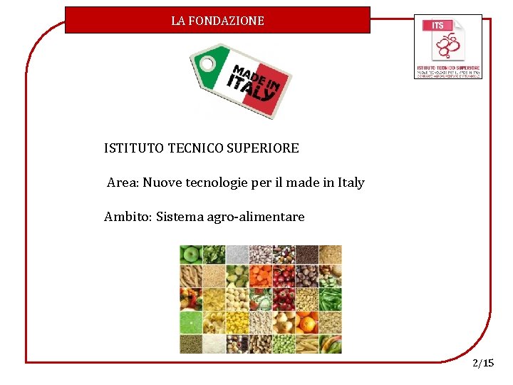 LA FONDAZIONE ISTITUTO TECNICO SUPERIORE Area: Nuove tecnologie per il made in Italy Ambito: