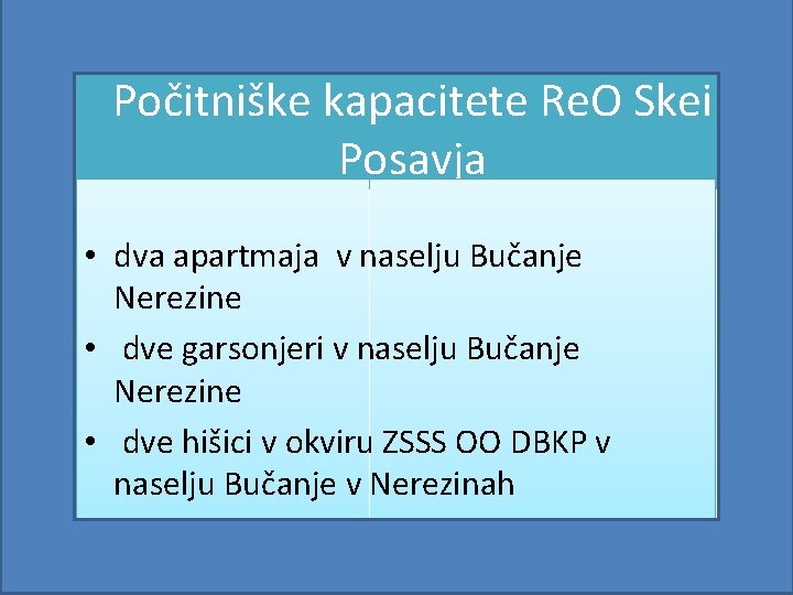 Počitniške kapacitete Re. O Skei Posavja • dva apartmaja v naselju Bučanje Nerezine •