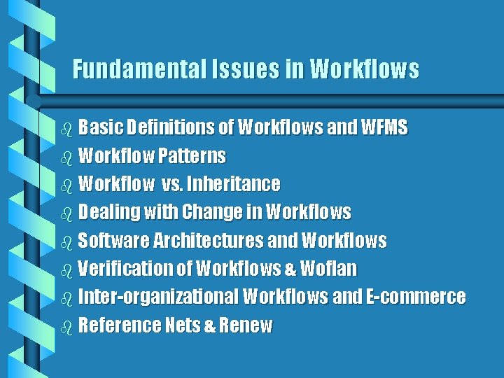 Fundamental Issues in Workflows b Basic Definitions of Workflows and WFMS b Workflow Patterns