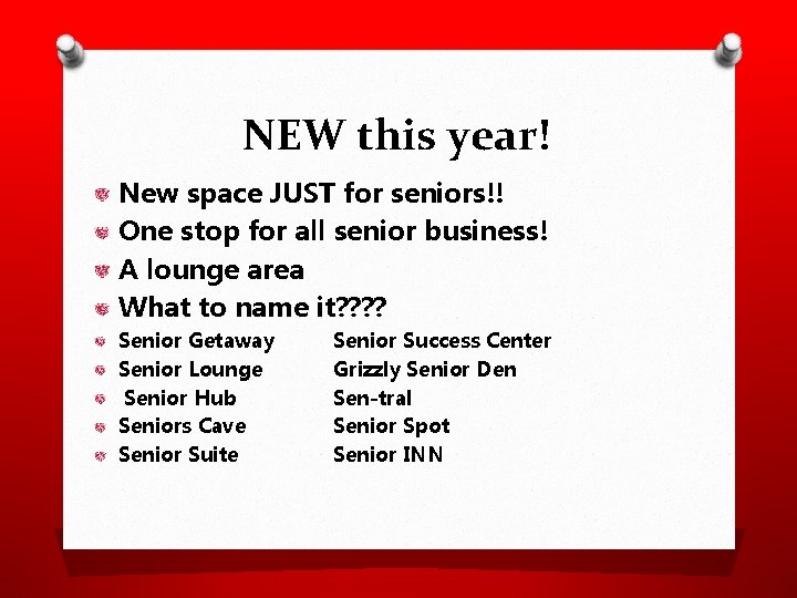 NEW this year! New space JUST for seniors!! One stop for all senior business!