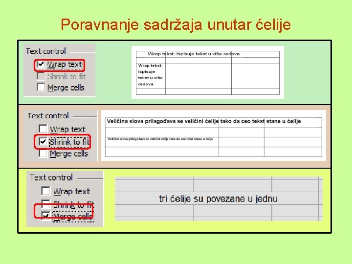 Poravnanje sadržaja unutar ćelije 