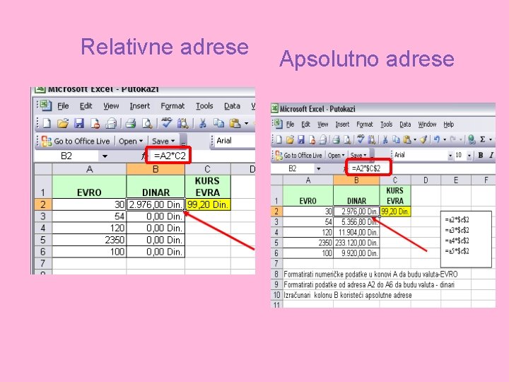 Relativne adrese Apsolutno adrese 