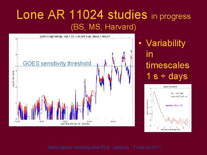 Lone AR 11024 studies in progress (BS, MS, Harvard) GOES sensitivity threshold • Variability