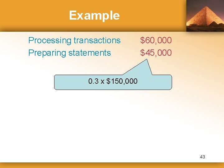 Example Processing transactions Preparing statements $60, 000 $45, 000 0. 3 x $150, 000