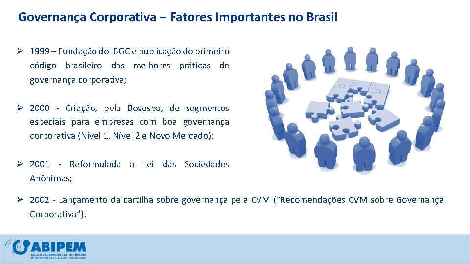 Governança Corporativa – Fatores Importantes no Brasil Ø 1999 – Fundação do IBGC e