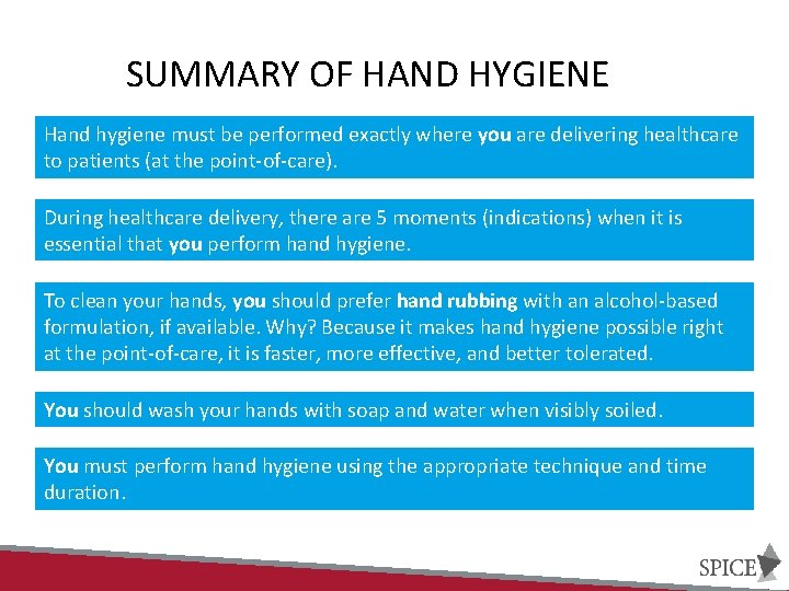 SUMMARY OF HAND HYGIENE Hand hygiene must be performed exactly where you are delivering SUMMARY OF HAND HYGIENE Hand hygiene must be performed exactly where you are delivering