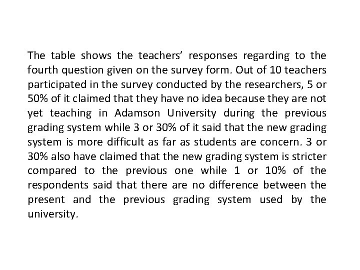 The table shows the teachers’ responses regarding to the fourth question given on the