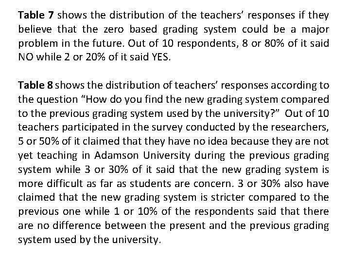 Table 7 shows the distribution of the teachers’ responses if they believe that the