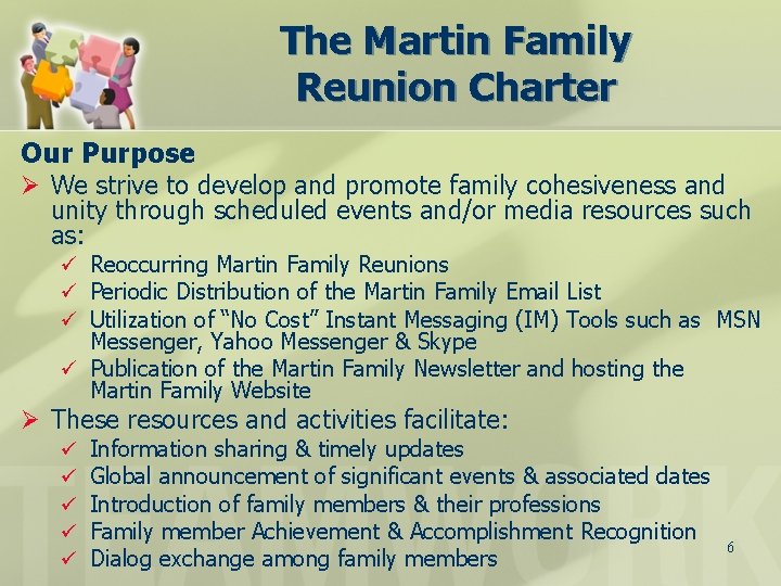 Martin Family Reunion Charter National Committee June 2006
