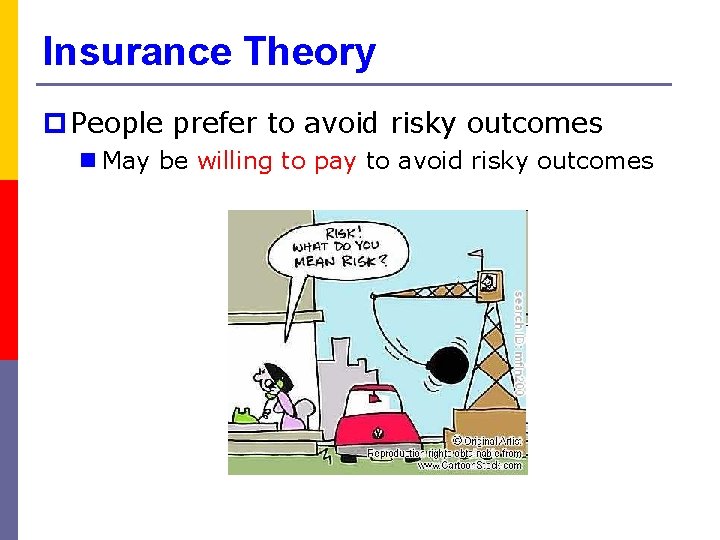 Insurance Theory p People prefer to avoid risky outcomes n May be willing to