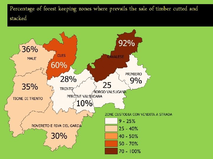 Percentage of forest keeping zones where prevails the sale of timber cutted and stacked