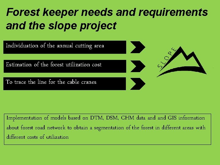 Forest keeper needs and requirements and the slope project Individuation of the annual cutting