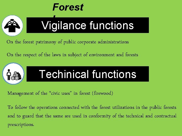 Forest keepers Vigilance functions On the forest patrimony of public corporate administrations On the