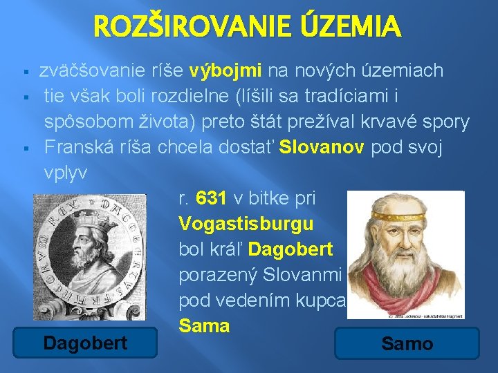 ROZŠIROVANIE ÚZEMIA § § § zväčšovanie ríše výbojmi na nových územiach tie však boli