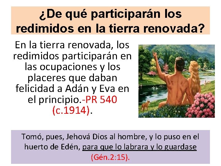 ¿De qué participarán los redimidos en la tierra renovada? En la tierra renovada, los