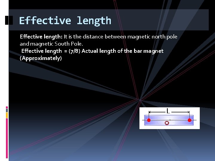 Effective length: It is the distance between magnetic north pole and magnetic South Pole.