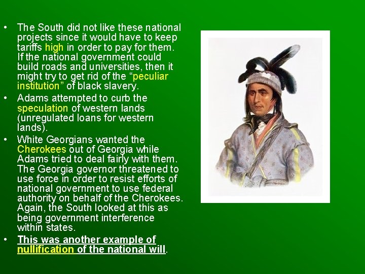  • The South did not like these national projects since it would have