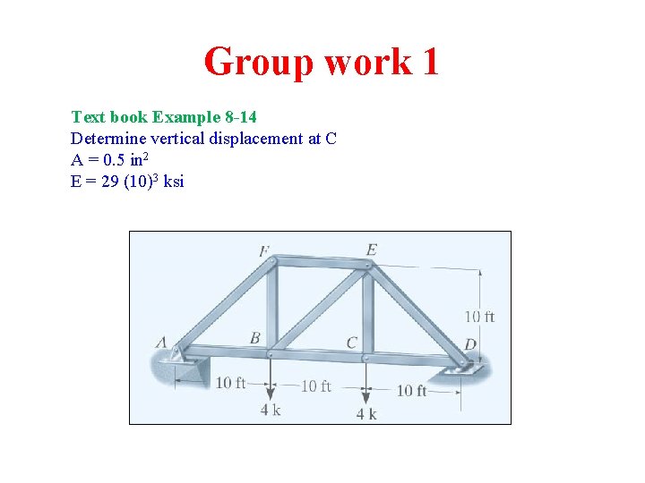 Group work 1 Text book Example 8 -14 Determine vertical displacement at C A