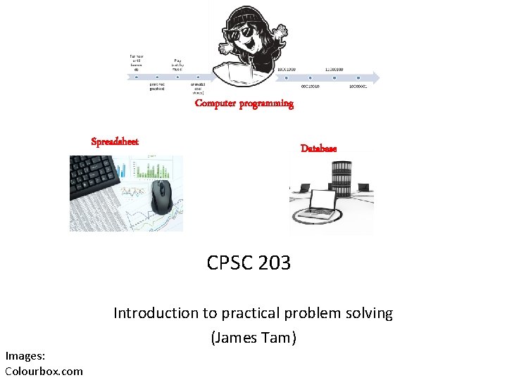 Computer programming Spreadsheet Database CPSC 203 Introduction to practical problem solving (James Tam) Images: