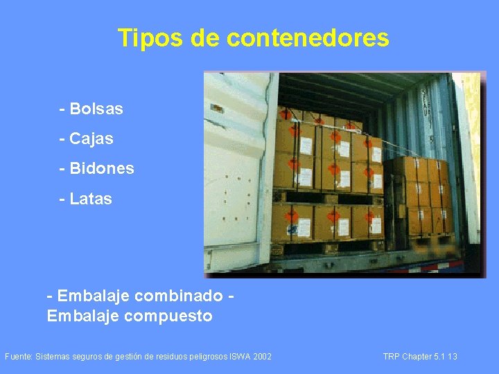 Tipos de contenedores - Bolsas - Cajas - Bidones - Latas - Embalaje combinado