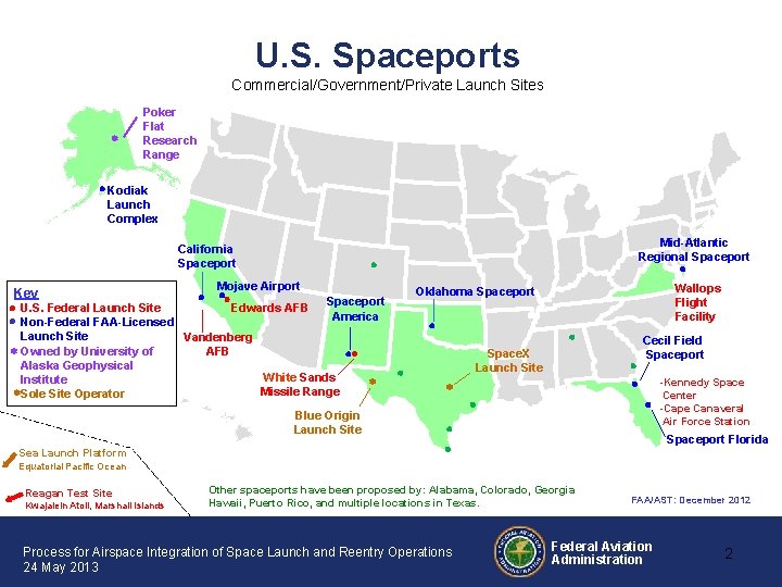 U. S. Spaceports Commercial/Government/Private Launch Sites * Poker Flat Research Range · Kodiak Launch U. S. Spaceports Commercial/Government/Private Launch Sites * Poker Flat Research Range · Kodiak Launch