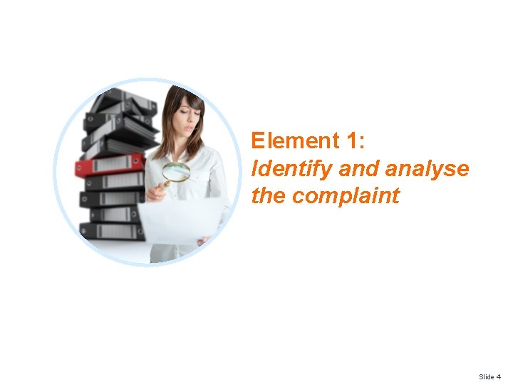 Element 1: Identify and analyse the complaint Slide 4 