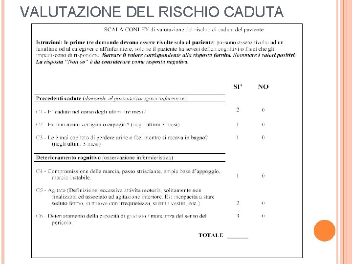 VALUTAZIONE DEL RISCHIO CADUTA 