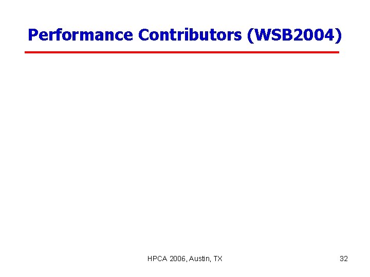 Performance Contributors (WSB 2004) HPCA 2006, Austin, TX 32 