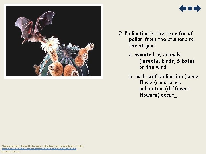 2. Pollination is the transfer of pollen from the stamens to the stigma a.