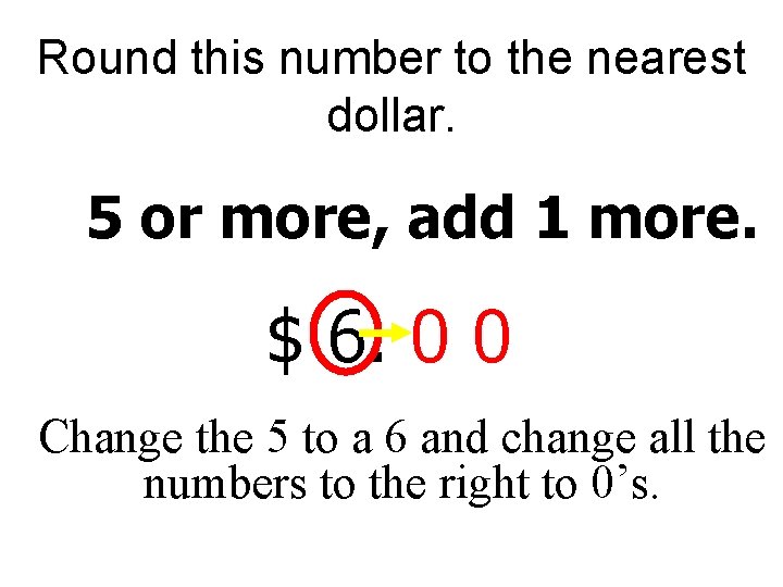 Round this number to the nearest dollar. 5 or more, add 1 more. $