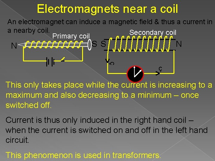 Electromagnets near a coil An electromagnet can induce a magnetic field & thus a