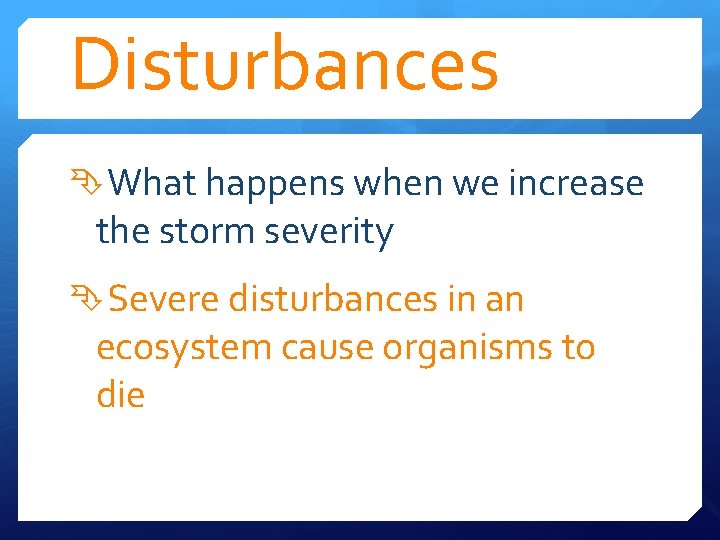 Disturbances What happens when we increase the storm severity Severe disturbances in an ecosystem