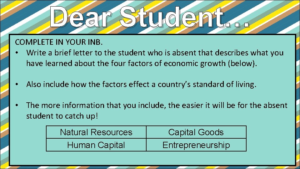 Dear Student… COMPLETE IN YOUR INB. • Write a brief letter to the student Dear Student… COMPLETE IN YOUR INB. • Write a brief letter to the student