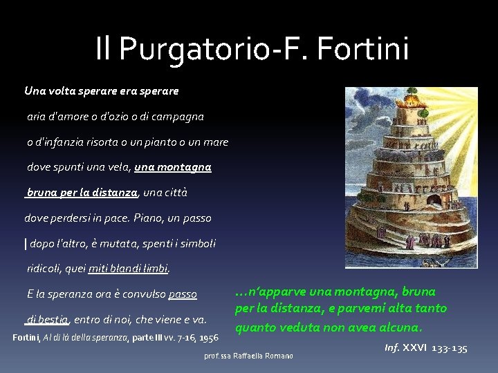  Il Purgatorio-F. Fortini Una volta sperare era sperare aria d'amore o d'ozio o