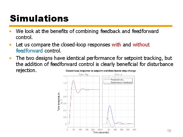 Simulations • We look at the benefits of combining feedback and feedforward control. •