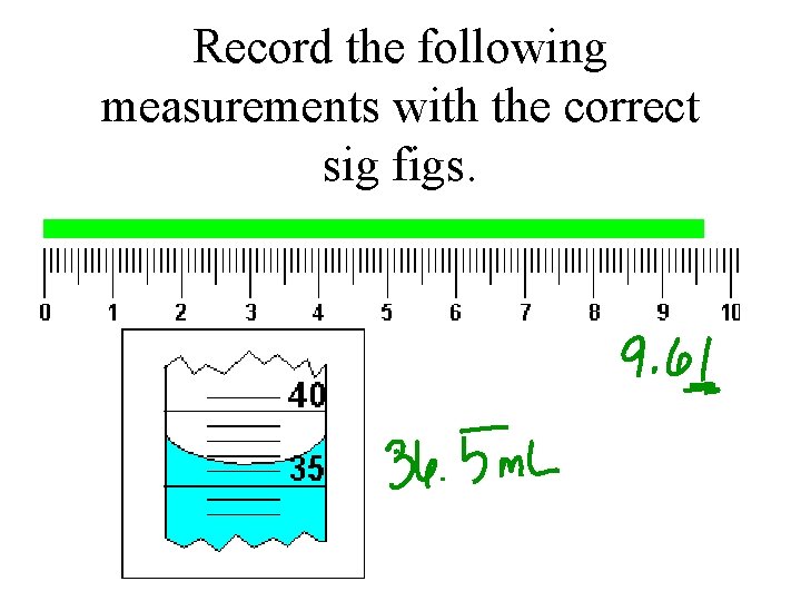 Record the following measurements with the correct sig figs. 