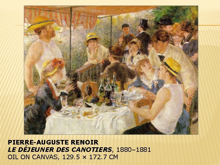 PIERRE-AUGUSTE RENOIR LE DÉJEUNER DES CANOTIERS, 1880– 1881 OIL ON CANVAS, 129. 5 ×