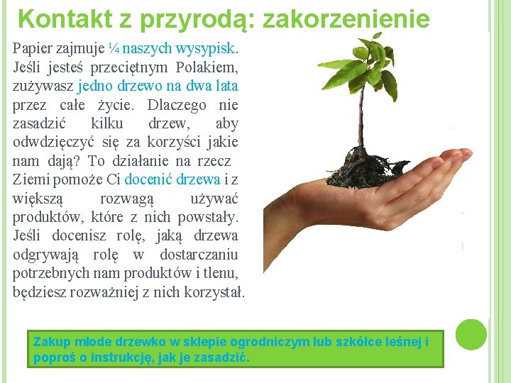 Kontakt z przyrodą: zakorzenienie Papier zajmuje ¼ naszych wysypisk. Jeśli jesteś przeciętnym Polakiem, zużywasz