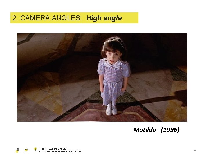 1. 2. SHOT CAMERA SIZE ANGLES: High angle Matilda (1996) FROM TEXT TO SCREEN