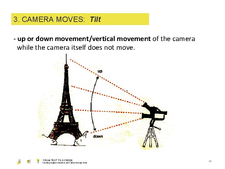 1. 3. SHOT CAMERA SIZE MOVES: Tilt - up or down movement/vertical movement of