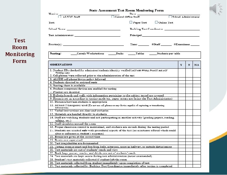 Test Room Monitoring Form 