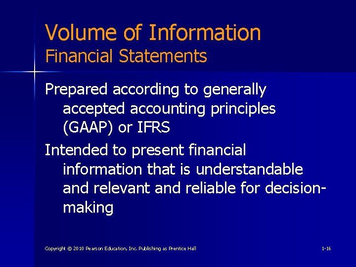 Volume of Information Financial Statements Prepared according to generally accepted accounting principles (GAAP) or