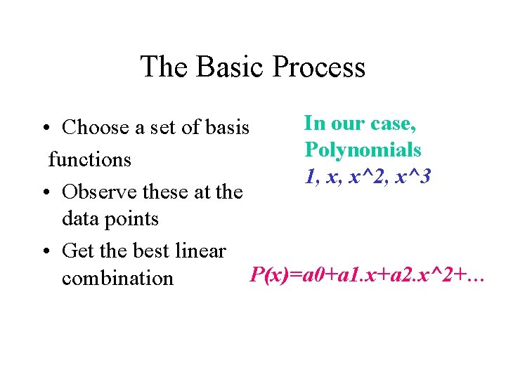 The Basic Process In our case, • Choose a set of basis Polynomials functions