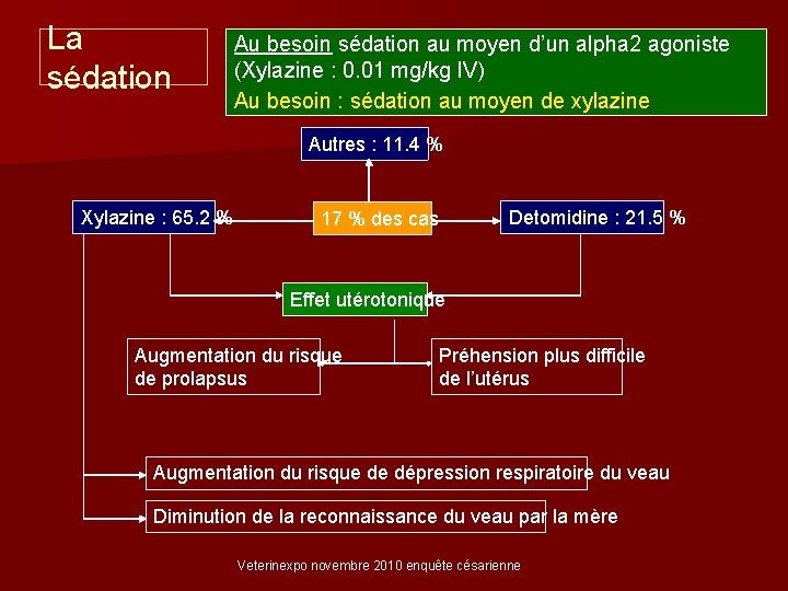 La sédation Au besoin sédation au moyen d’un alpha 2 agoniste (Xylazine : 0.