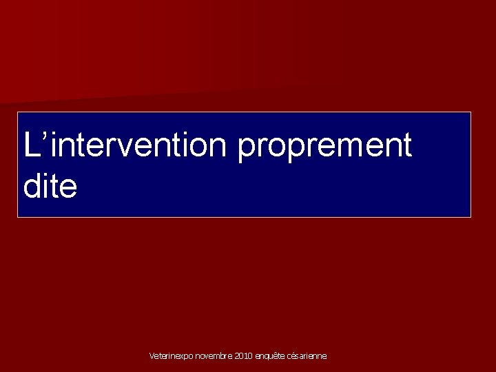 L’intervention proprement dite Veterinexpo novembre 2010 enquête césarienne 