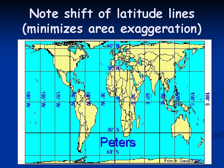 Note shift of latitude lines (minimizes area exaggeration) 