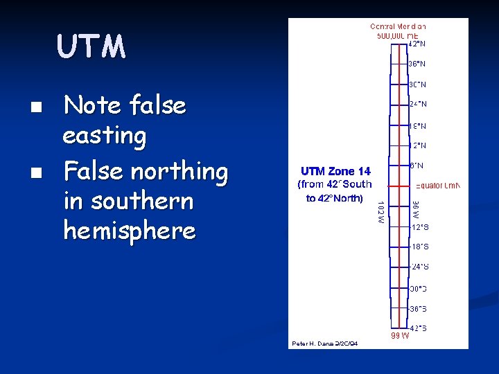 UTM n n Note false easting False northing in southern hemisphere 