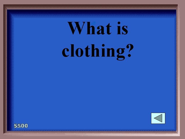 What is clothing? 1 - 100 3 -500 A 